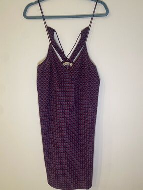 Abercrombie & Fitch Wine Red and Blue Printed Slip Dress